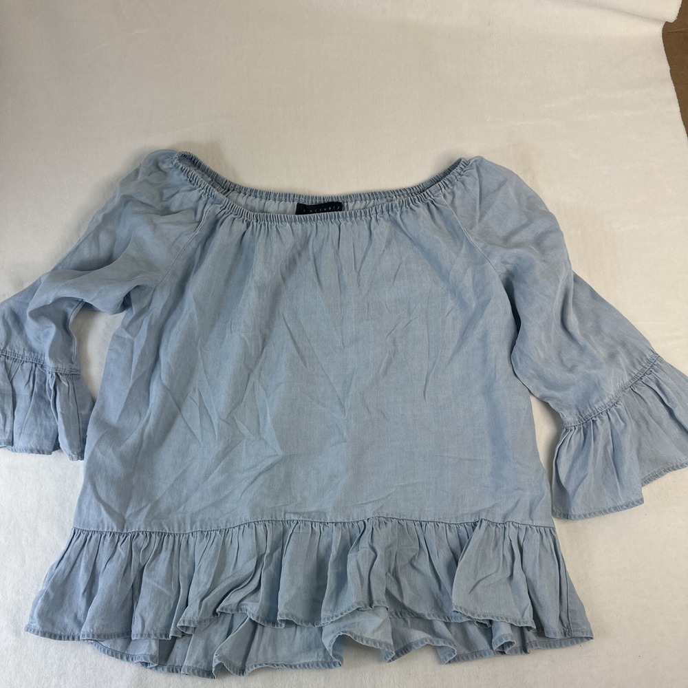 Sanctuary Women Off-The-Shoulder Peasant Top Luna Wash Blue Xs